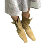 KYLETHOMASW  -  Genuine Leather Butterfly Knot Wrapped Strap Short Ankle Boots Women Polished Color Distressed Flat Bottomed Bare Shoes Female