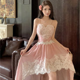 KYLETHOMASW  -  Summer Women Fairy Irregular Princess Dress Spaghetti Strap Lace Patchwork Party Dress Backless Feminine Hotsweet Girl's Dresses