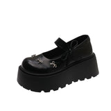 KYLETHOMASW  -  Women's Bow Mary Jane Platform Shoes Round Toe Casual Non Slip 7cm Height Increasing Comfortable Chunky Sole Ballet Flats Shoes