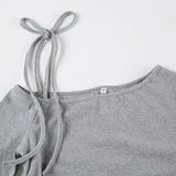 KYLETHOMASW  -  Slant shoulder lace up drawstring long sleeved T-shirt for spicy girls, waist cinching, pleating, side slit versatile top