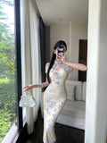 KYLETHOMASW  -  Chinese Style Jacquard Cheongsam Dress Women's Summer Sexy Short-sleeved Slim Fit Hip Wrap Long Dress Female Clothes