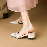 KYLETHOMASW  -  2025 Vintage Women Sandals Square Toe Thick Heels 3.5cm Buckle Strap Breathable Small Size 31 32 33 Sweet Daily Shoes