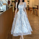 KYLETHOMASW  -  New Women's French Waist Cinched Dress Tea Break Style Summer Hepburn Slimming Knot Butterfly Long Skirt Korean Version