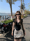 KYLETHOMASW  -  Harajuku Graffiti Letter Print Mini Skirts Women Silvery Color Stain Skirt with Lace Sexy Girl Streetwear Summer Bottoms