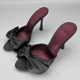 KYLETHOMASW  -  Street Style Satin Butterfly-knot High Heels Women Slippers Elegant Banquet Party Dress Slide Summer Outdoor Vacation Shoes 5214