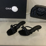 KYLETHOMASW  -  Summer Fashion Bowknot Concise Style Women Slippers Comfort Breathable High Heel Slippers Square Toe Sexy Female Slippers 625