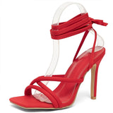 KYLETHOMASW  -  Fashion Cross-tied Silk Women Pumps Shoes Thin Heels Elegant Female Gladiator Sandals Open Toe Ladies High Heels Shoes