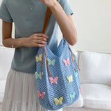 KYLETHOMASW  -  Cute Hollow Out Butterfly Knitting Bag Beach Handbag Tote Bag Beach Bag Large Capacity Bohemian Style Hollow Shoulder Bag Travel