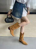 KYLETHOMASW  -  Retro Rivet Belt Buckle Ankle Boots Women Fashion Metal Chain Chunky Heel Designer Boots High Quality Faux Suede Mid Calf Boots
