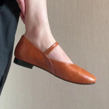 KYLETHOMASW  -  Retro Leather Mary Jane Shoes Women with Buckle Low Heel British Style Slip-On Round Toe Vintage Soft Casual Comfortable Flats