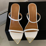 KYLETHOMASW  -  Fashion CRYSTAL Pointed Toe Women Slippers Sexy Thin High Heels Banquet Slide Shoes Summer Zapatos De Mujer