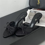 KYLETHOMASW  -  Summer Fashion Butterfly-knot Breathable Holes Mesh Open Toe Woman Slippers Thin High Heels Party Dress Shoes