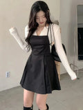 KYLETHOMASW  -  Chic Korean Solid All Match Fashion Backless Lace-up Slim Vintage Short Tank Dress