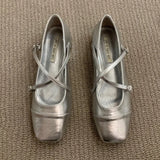 KYLETHOMASW  -  Medium Heeled Mary Jane Single Shoes   New Women Shoes Retro Thick Heeled Ballet Shoes Cross Buckle Shallow Soft Sole Shoe