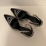 KYLETHOMASW  -  Red White Two-Tone Pointed Toe Slingback Heels Intricate Braided Trim Stiletto Heel Hollow Design Elegant Footwear for Lady
