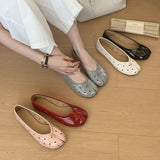 KYLETHOMASW  -  Summer New Round hole Women Flat Shoes Fashion Split Toe Shallow Slip On Boat Shoes Soft Flat Heel Ladies Casual Single Shose