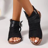 KYLETHOMASW  -  Black Pu Buckle Open Toe Fashion Comfortable Cool Wedge Heel Versatile Commuter Vacation Women's Sandals