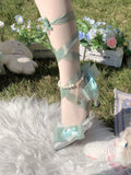 KYLETHOMASW  -  Japanese Original Gorgeous Flower Wedding Cla Series Lolita Bow Ribbon Sandals Sweet Elegant Gentle Summer High Heels for Women