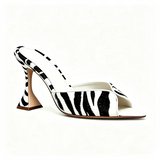 KYLETHOMASW  -  Women Zebra Print Flared Cone Heel Mules Open Toe Backless Slide Sandals Animal Stripes High Heels  Party Summer Fashion Ladies