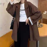 KYLETHOMASW  -  Laid-back Korean Style plus Size Women's Suit Jacket Casual Elegant Spring Autumn Long Fashionable Fibre Blend Fabric