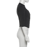 KYLETHOMASW  -  Harajuku Double-breasted Cropped Shirt Y2k Aesthetic Women Solid Slim Fit Blouse Streetwear Double-breasted Grunge Blusas