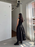 KYLETHOMASW  -  Casual Long Dress Women 2025 Korean Summer Design Round Neck Pleated Texture Slim Fit Sleeveless Vest Vestidos