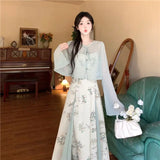 KYLETHOMASW  -  Women's Chinese Style 2-Piece Floral Dress Set Sheer Cardigan Maxi Dress