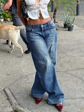 KYLETHOMASW  -  Ladies' Loose Denim Pants, Mid Waist Casual Straight Leg Pants, Convenient Machine Wash, With Pockets