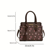 KYLETHOMASW  -  [Elegant Style] Hellons Woz Cherry Pattern Handbag & Crossbody Bag for Women - Brown with Pink Flowers & Ribbon Accents, Detachable Strap, Zipper Closure