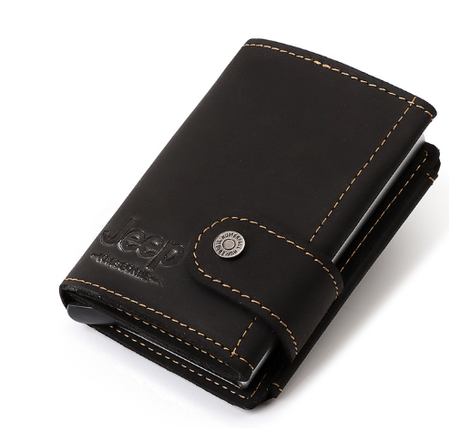 Kylethomasw RFID Blocking Card Holder Wallet Men Automatic Pop Up ID Card Case Crazy Horse Leather Male Coin Purse Aluminium Box