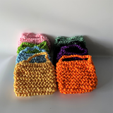 Women Summer Fashion Knitting Small Woven Crochet Bag Silk Weaving Satin Ribbon Green Purple Orange ClutchesMini Handbags