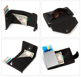 Kylethomasw RFID Blocking Card Holder Wallet Men Automatic Pop Up ID Card Case Crazy Horse Leather Male Coin Purse Aluminium Box