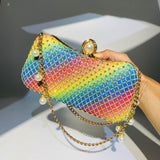Kylethomasw Women's Evening Bag New Chain Pearl Portable Party Clutch Purse Colorful Diamond Bag Z420