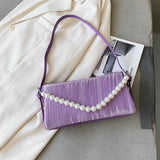 PU Leather Women Shoulder Bag Pearl Chain Ladies Handbags New Luxury Design Solid Color Wedding Clutch Bag ZD1602