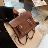 Women's Fashion Vintage Pu Leather Backpack Female Solid Daily Crossbody Shoulder Messenger Bags Teenage Girl Cute Schoolbags
