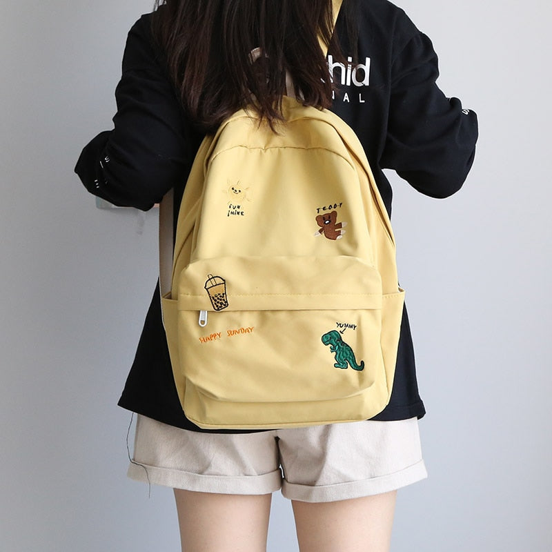 Kylethomasw Female Cute Embroidery Backpack Women Harajuku School Bag Teenage Book Ladies Backpack Kawaii College Student Girl Bags Fashion