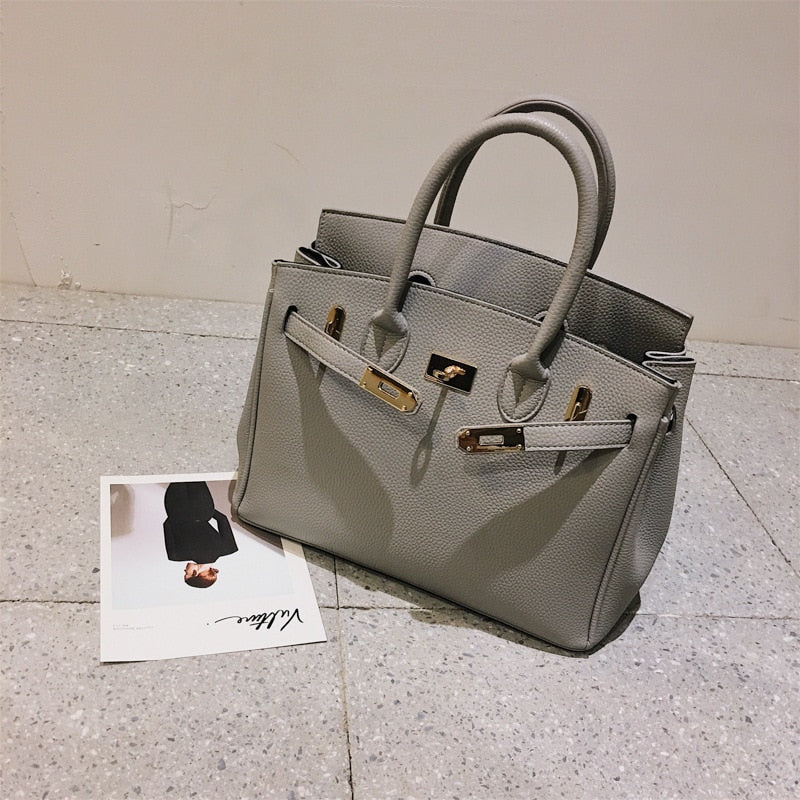 Ben Ballar Women's Fashion Lychee Pattern Lock Top-Handbags European American Large Capacity PU Shoulder Messenger Bags