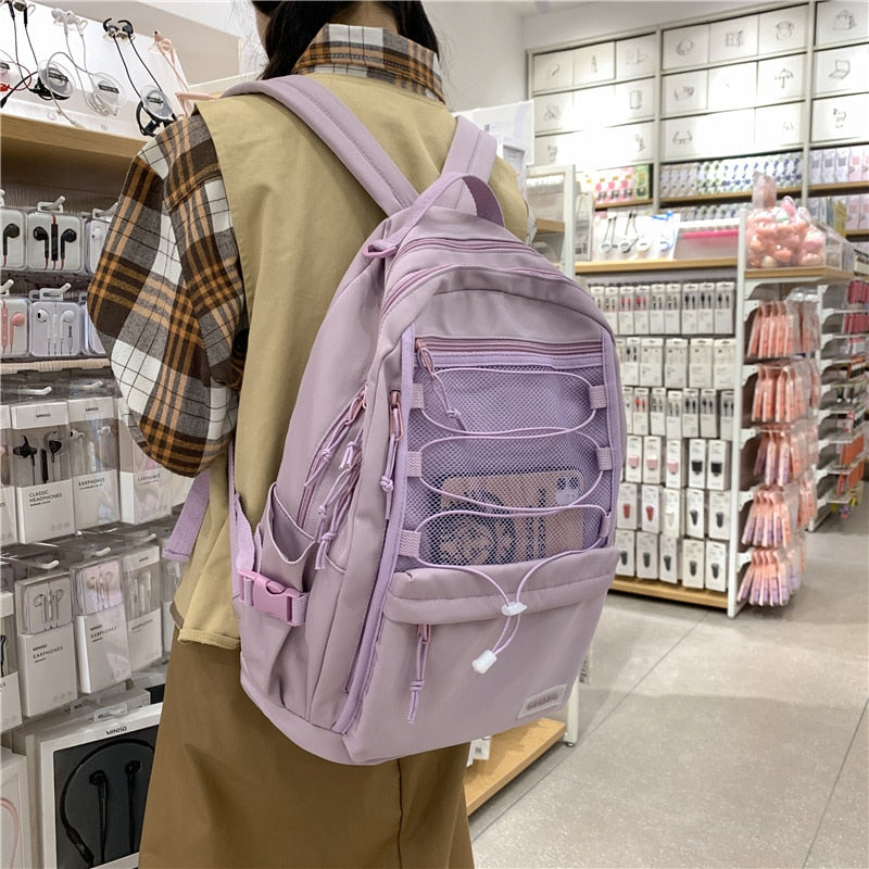 HOCODO Backpack For Women 2022 New Solid Color Women Backpack Unisex Multi-Pocket Laptop Backpack School Bag For Teenagers Girls