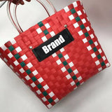 2022 Luxury Brand Logo Print Basket Tote Bags for Women Handmade Woven Plaid Shopping Handbags Charity Version Beach Puppy Bag