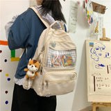 Waterproof Women Backpack Female Multi-pocket Insert Buckle Travel Bag Transparent Pocket Solid Color Schoolbag Back To School