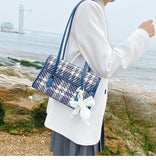 Kylethomasw New Trendy Fashion Shoulder Bag Popular Underarm armpit Handbags Blue Plaid Scarf Bow Woolen Cloth Flap Small Bag