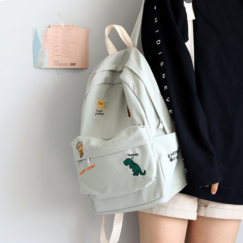 Kylethomasw Female Cute Embroidery Backpack Women Harajuku School Bag Teenage Book Ladies Backpack Kawaii College Student Girl Bags Fashion