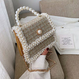 Elegant Female Pearl Tote bag 2022 Fashion New High Quality Woolen Women's Designer Handbag Chain Shoulder Messenger Bag Purses