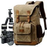 Kylethomasw Camera Leather Backpack, Canvas DSLR SLR Camera Case Bag, Travel Laptop Backpack ,Waterproof Shoulder Photographer Rucksack