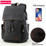 Kylethomasw Men's 14inch Laptop Backpack Vintage Canvas Backpack Unisex Travel Bags USB Charging Schoolbag Student Mochia