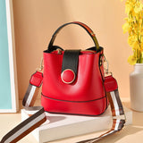 New Women Bag with Colorful Strap Bucket Bag Women PU Leather Shoulder Bags Brand Designer Ladies Crossbody Messenger Bags