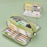 Large capacity canvas pencil case Three-layer solid color pencil bag School supplies storage bag Student stationery bag pen case