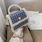 Elegant Female Pearl Tote bag 2022 Fashion New High Quality Woolen Women's Designer Handbag Chain Shoulder Messenger Bag Purses