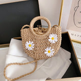 Crossbody Shoulder Bag For Women Small Straw Summer Beach Top-handle Ladies Little Daisy Messenger Bag Hand-woven Straw Handbags