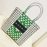 2022 Luxury Brand Logo Print Basket Tote Bags for Women Handmade Woven Plaid Shopping Handbags Charity Version Beach Puppy Bag